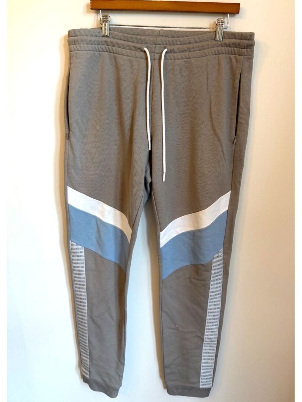 Bikkembergs Men's Gray Jogger Sweatpants Blue White Stripes Luxury Size Large